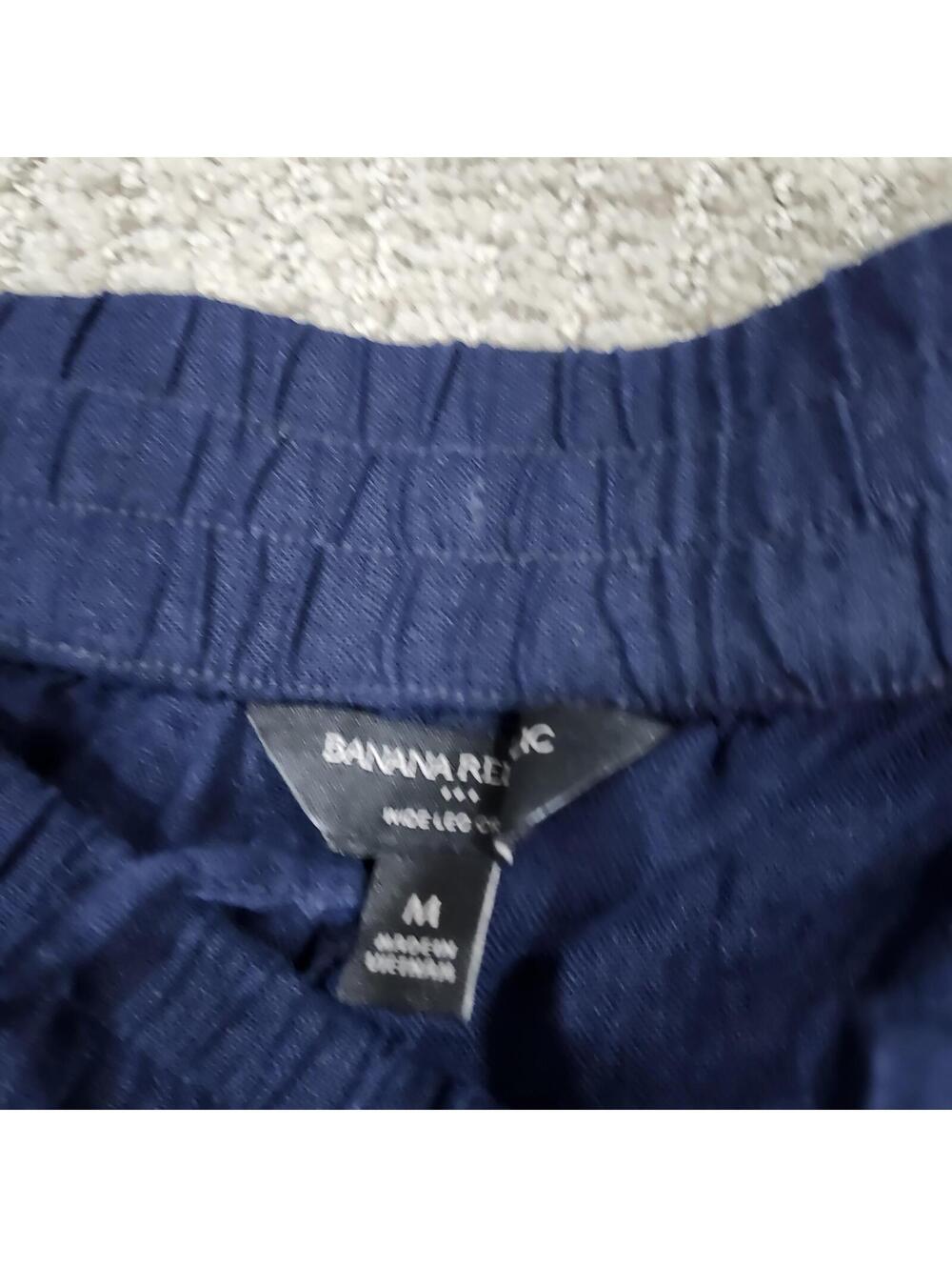 Banana Republic Wide Leg Crop Pants Blue Medium Linen Blend Drawstring Pockets - Picture 5 of 9
